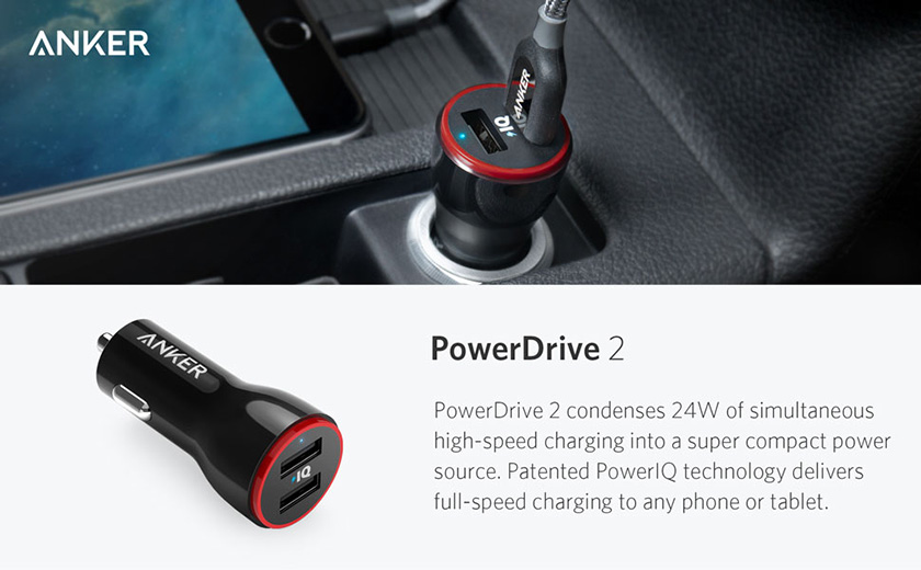 Sạc ô tô Anker Powerdrive 2 24W 2 cổng với công nghệ sạc nhanh PowerIQ