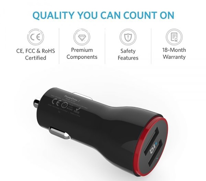Anker Powerdrive 2 an toàn khi sử dụng với chứng chỉ an toàn. 