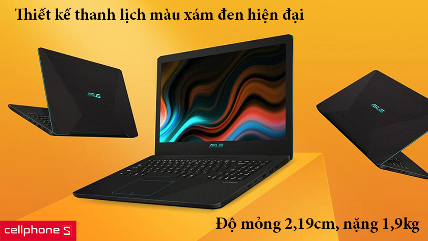 Thiết kế thanh lịch màu xám đen hiện đại, độ mỏng 2,19cm, nặng 1,9kg