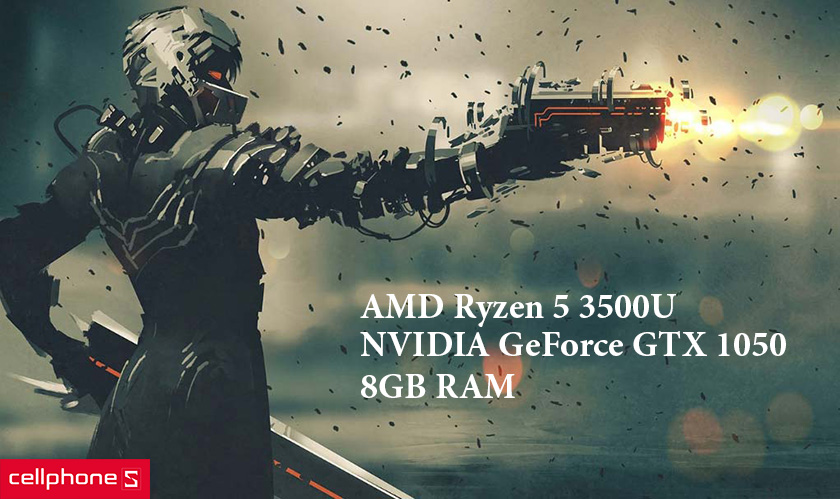 Cấu hình mạnh mẽ kết hợp giữa AMD Ryzen 5 3500U và NVIDIA GeForce GTX 1050, đi kèm 8GB RAM