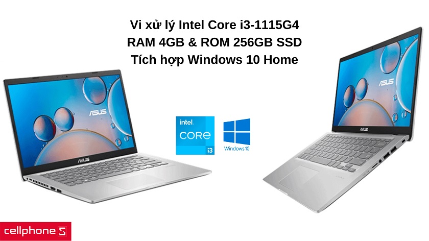 Hiệu năng làm việc tối ưu với vi xử lý Intel Core i3-1115G4, 4 GB RAM và 256 GB SSD