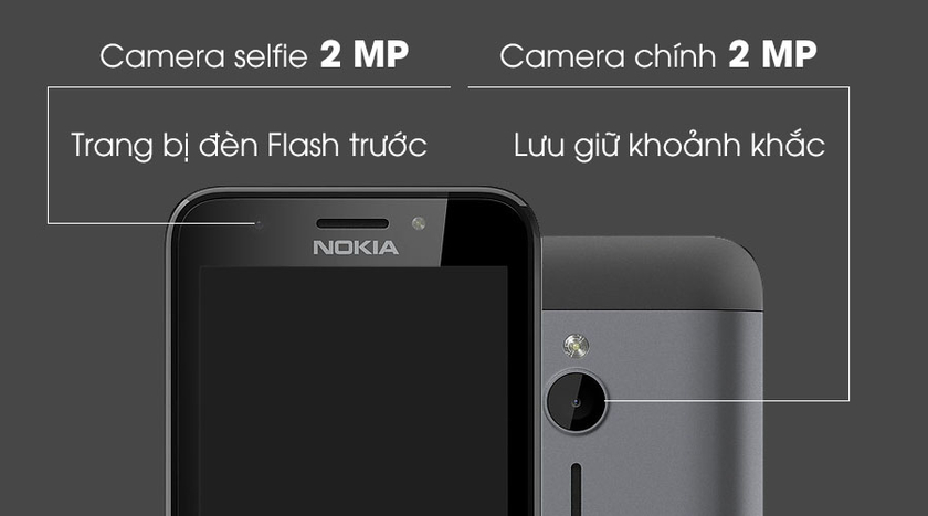 Camera sau 2MP có hỗ trợ đèn flash, có trang bị camera selfie